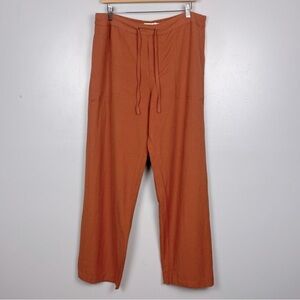 Lakhays burnt orange viscose cotton hemp drawstring elastic waist pants, Medium.
